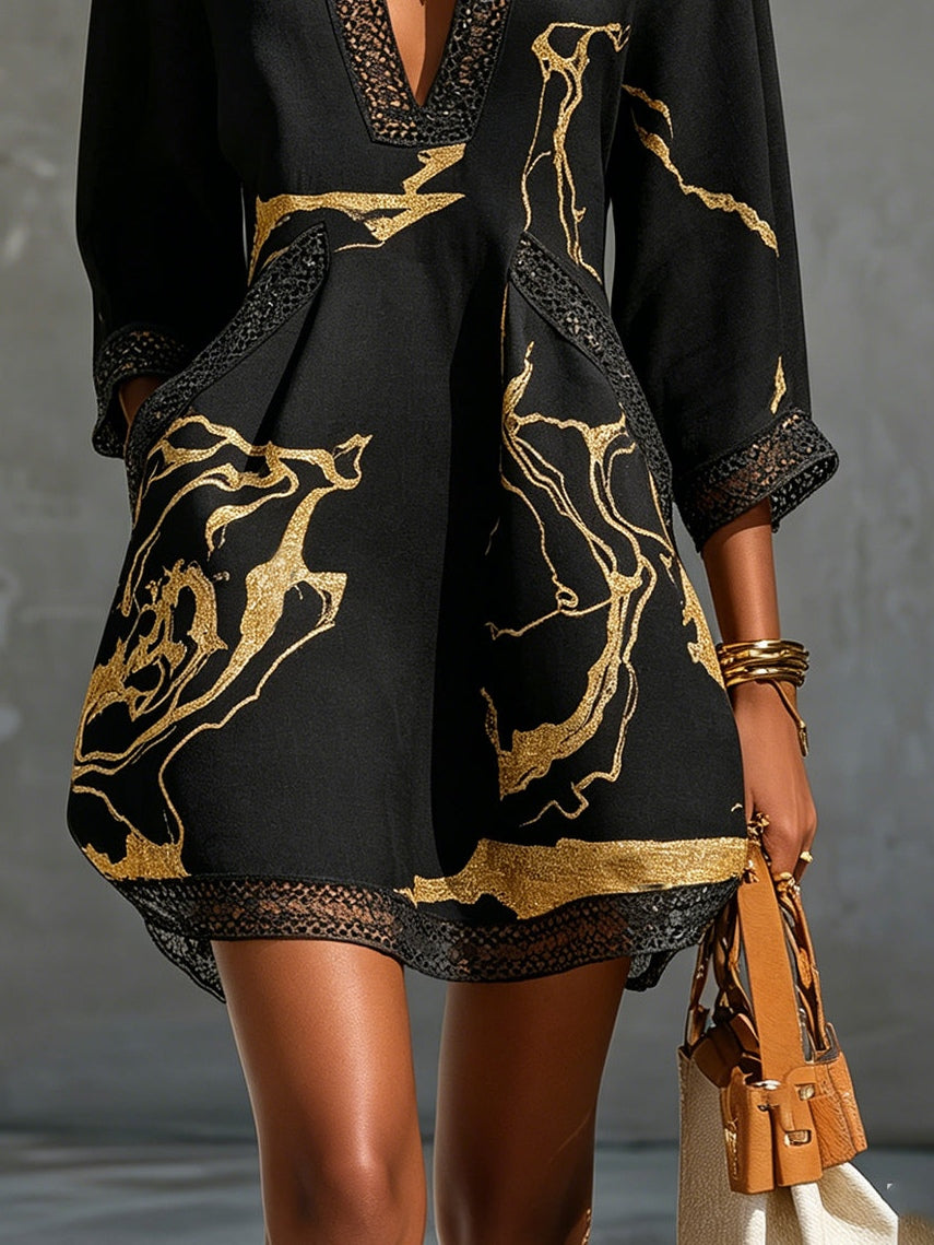Alessia – Black Marble Mini Dress