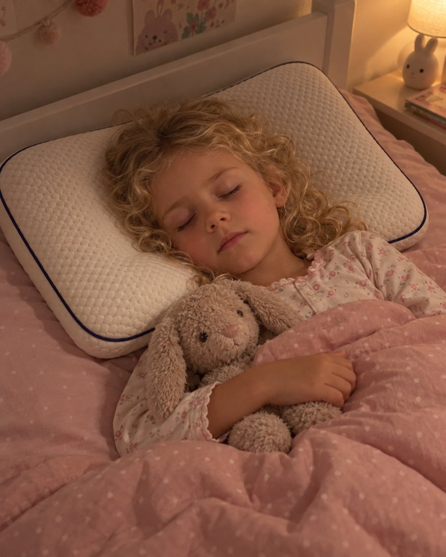 Bambina che dorme a bocca chiusa sul cuscino Nido