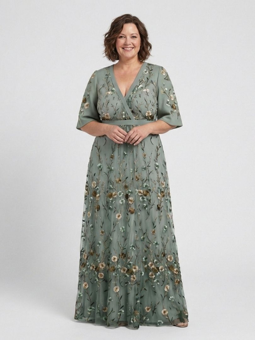 Evadne – Floral V Neck Short Sleeve Maxi Dress