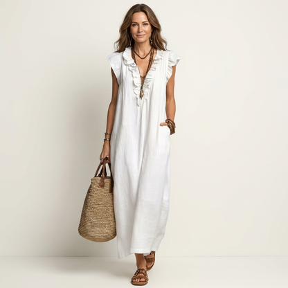 Juliana – Ruffle V-Neck Linen Maxi Dress