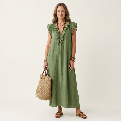 Juliana – Ruffle V-Neck Linen Maxi Dress