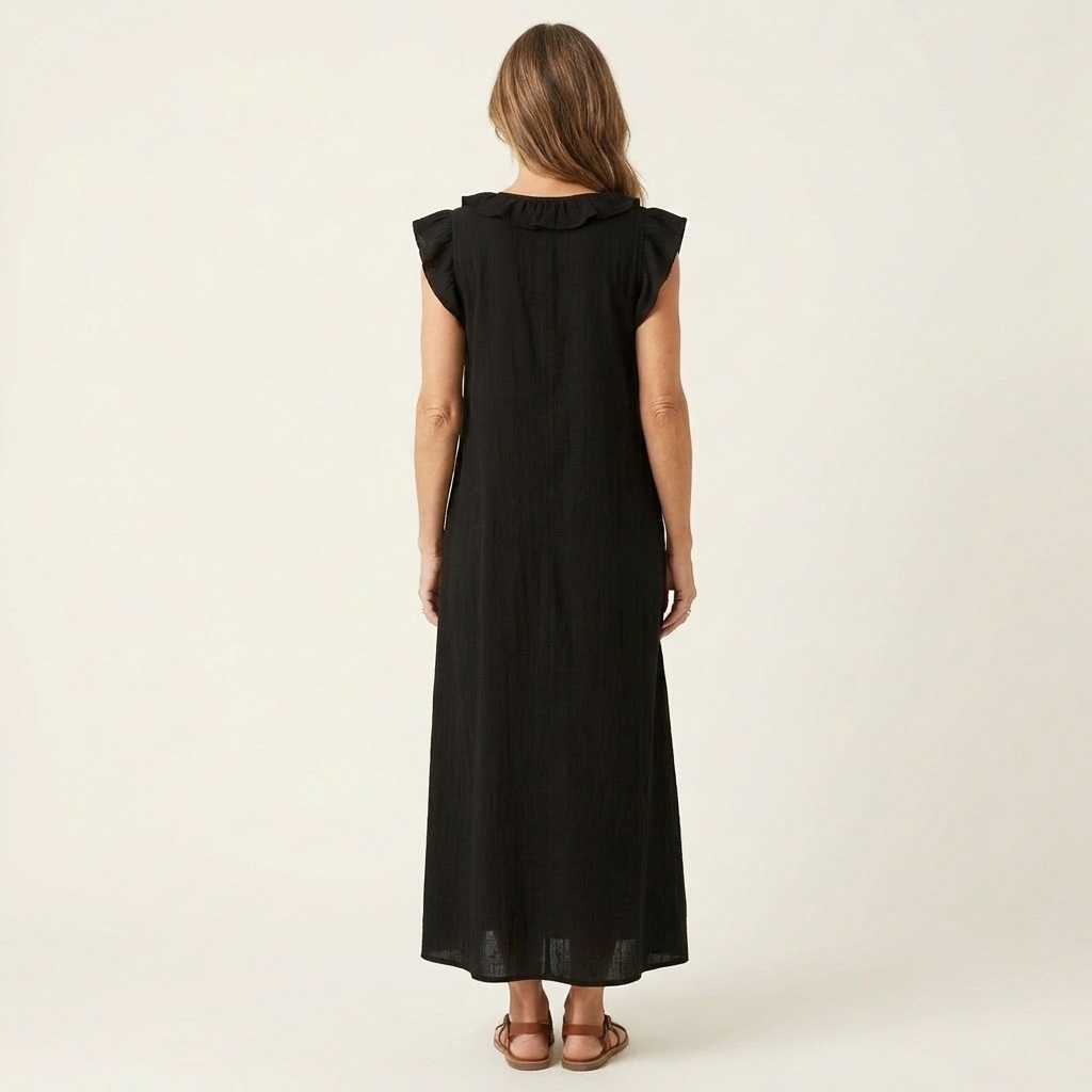 Juliana – Ruffle V-Neck Linen Maxi Dress