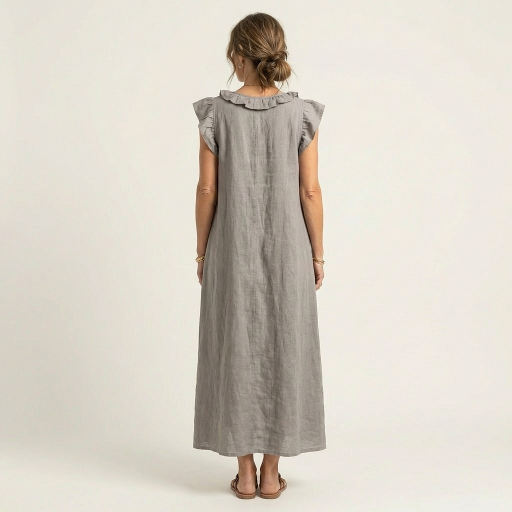 Juliana – Ruffle V-Neck Linen Maxi Dress