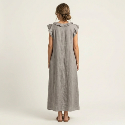 Juliana – Ruffle V-Neck Linen Maxi Dress