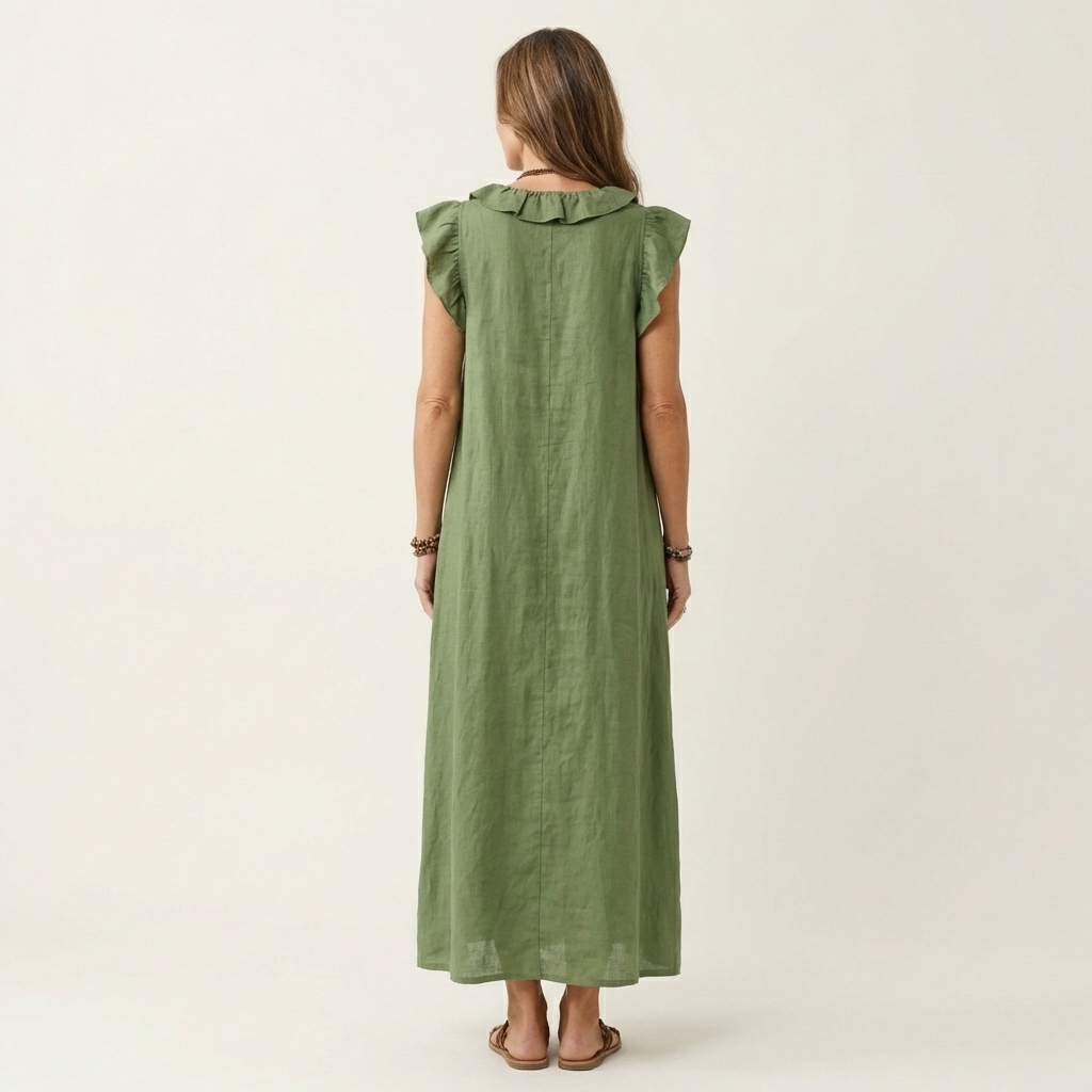 Juliana – Ruffle V-Neck Linen Maxi Dress