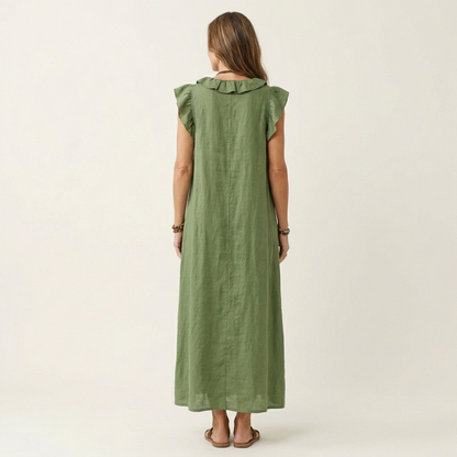 Juliana – Ruffle V-Neck Linen Maxi Dress