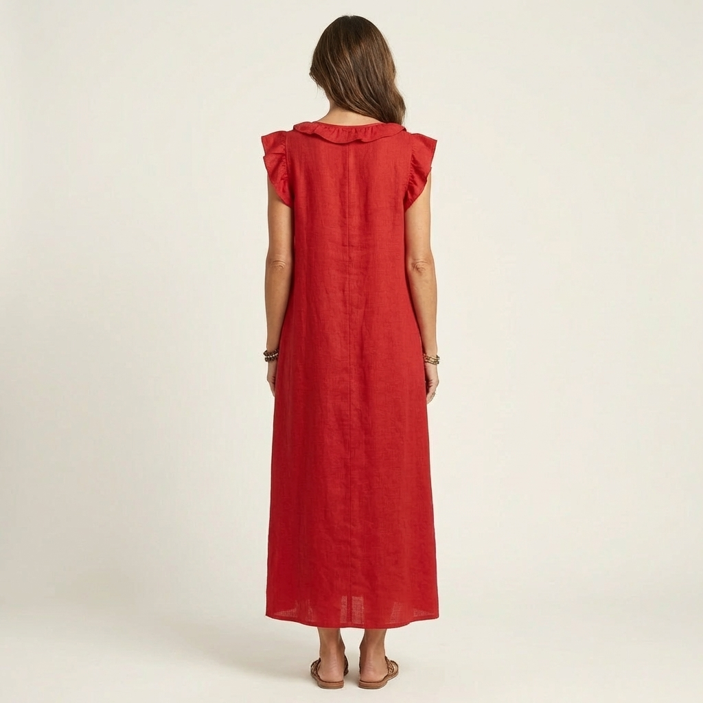 Juliana – Ruffle V-Neck Linen Maxi Dress