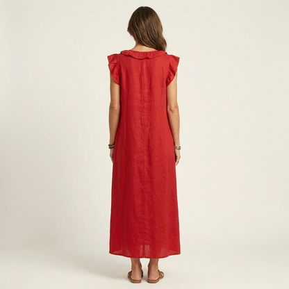Juliana – Ruffle V-Neck Linen Maxi Dress