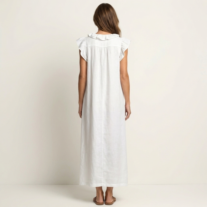 Juliana – Ruffle V-Neck Linen Maxi Dress