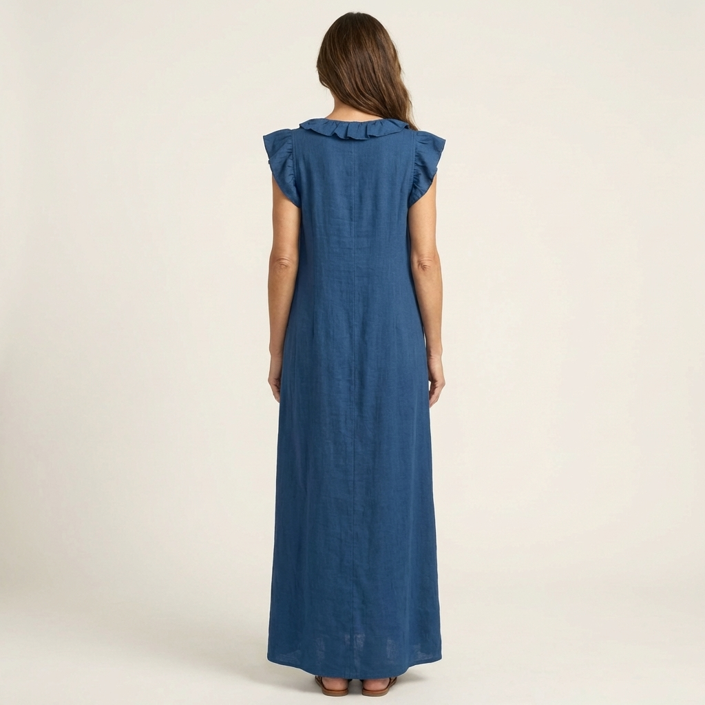 Juliana – Ruffle V-Neck Linen Maxi Dress