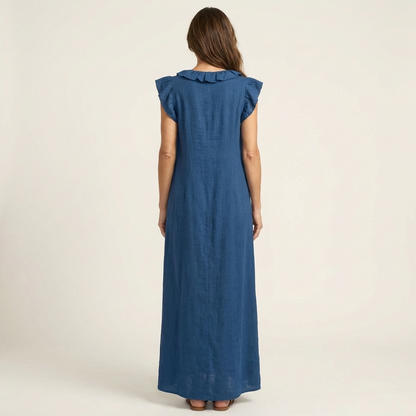 Juliana – Ruffle V-Neck Linen Maxi Dress