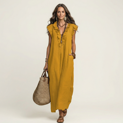 Juliana – Ruffle V-Neck Linen Maxi Dress