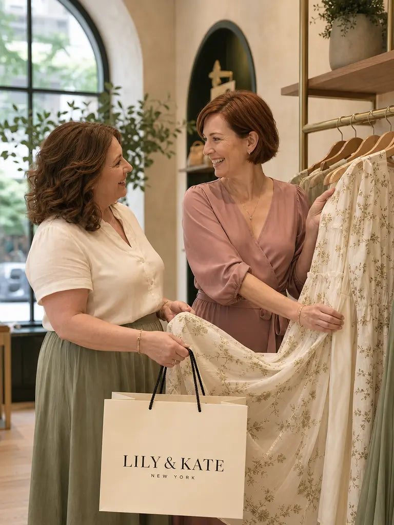 Friends browsing summer styles inside the Lily & Kate boutique